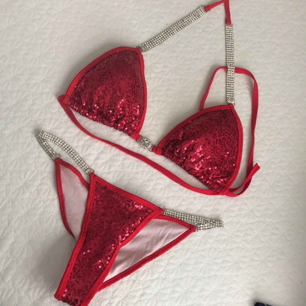 Red sequin competition bikini
